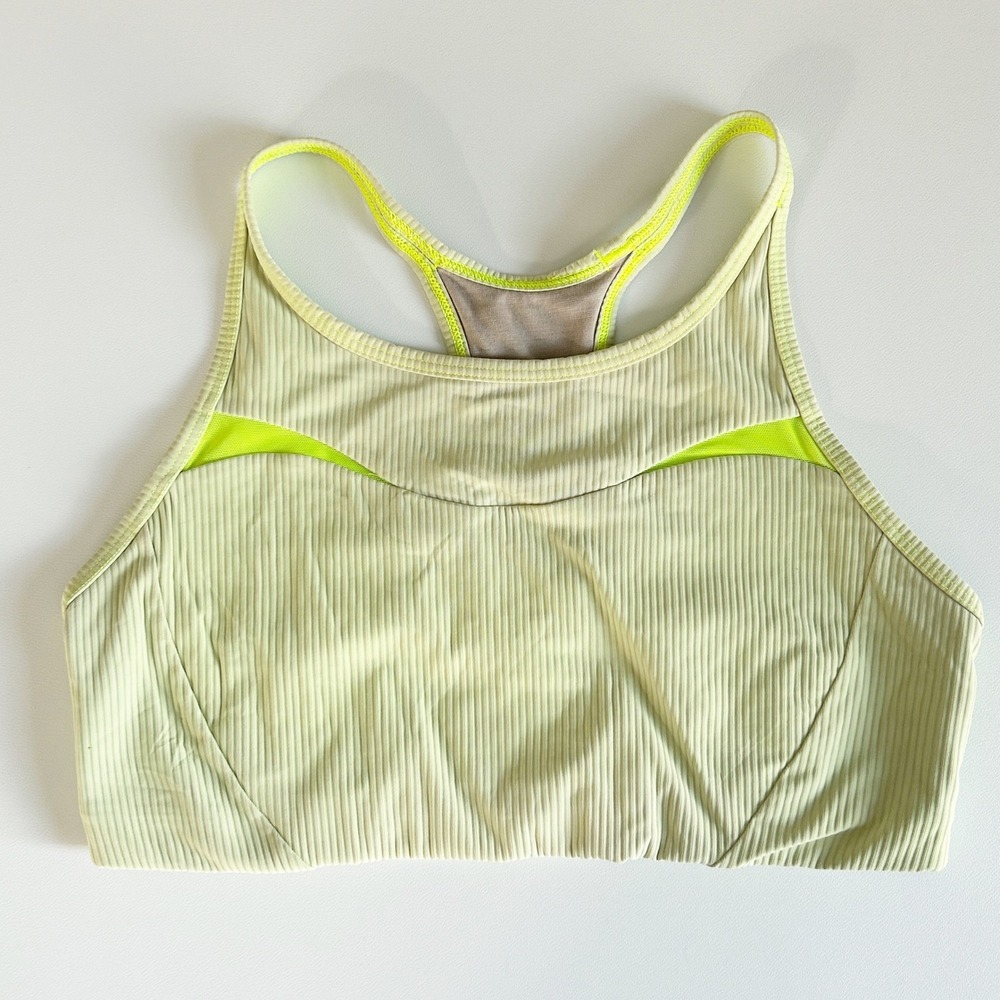 Lululemon Womens Ribbed‎ Mesh High Neck Sports Bra Racerback 10 Highlight Yellow